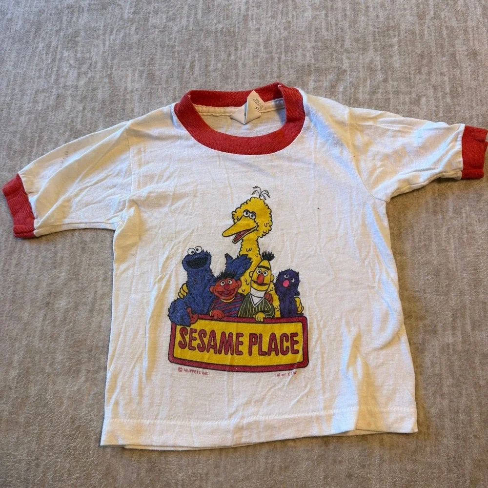 Vintage Sesame Place Big Bird Bert Ernie Ringer T Shirt 3T Toddler‎ USA